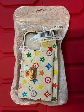 Source Unknown White Multicolor Floral Wallet Phone Case with Gold Clasp